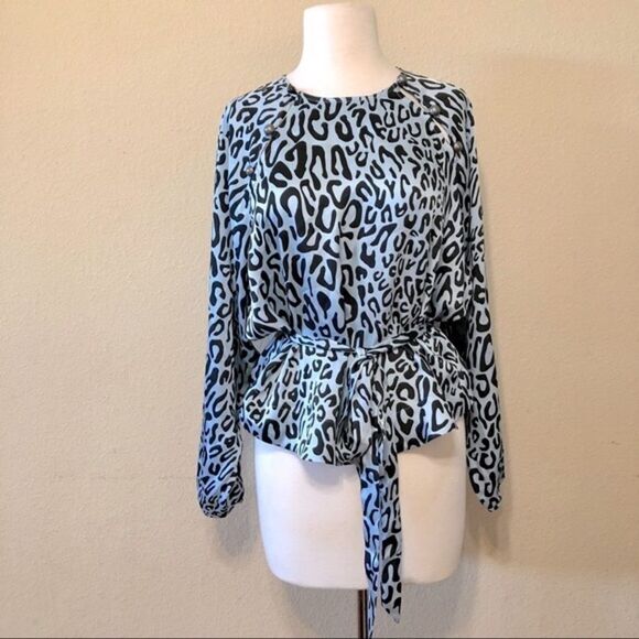 Rebecca Minkoff Angelina Leopard Print Tie Waist Blouse Size Small - Picture 4 of 15